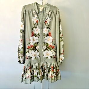 Camila Coelho Floral Prints Dress Boho Romantic Pastel Green Midi Dress. Medium